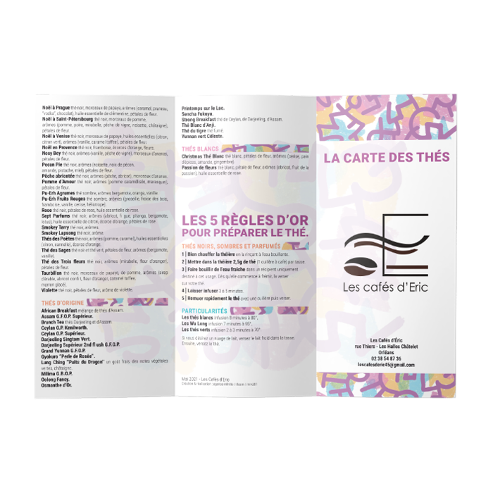 dépliants des cafés d'Eric
